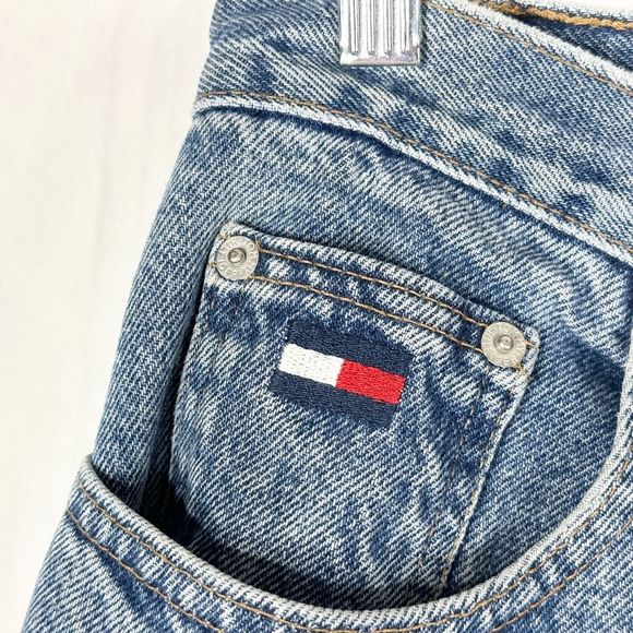 VTG Tommy Hilfiger Jeans Size 30x30 Straight Leg 90s Spell Out Big Flag Blue 223 - Picture 8 of 9